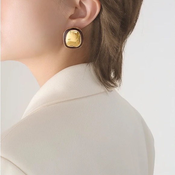 24K Gold Statement Earrings*Bold Earrings*Enamel earring*Waterproof*Tarnish Free - Picture 1 of 2